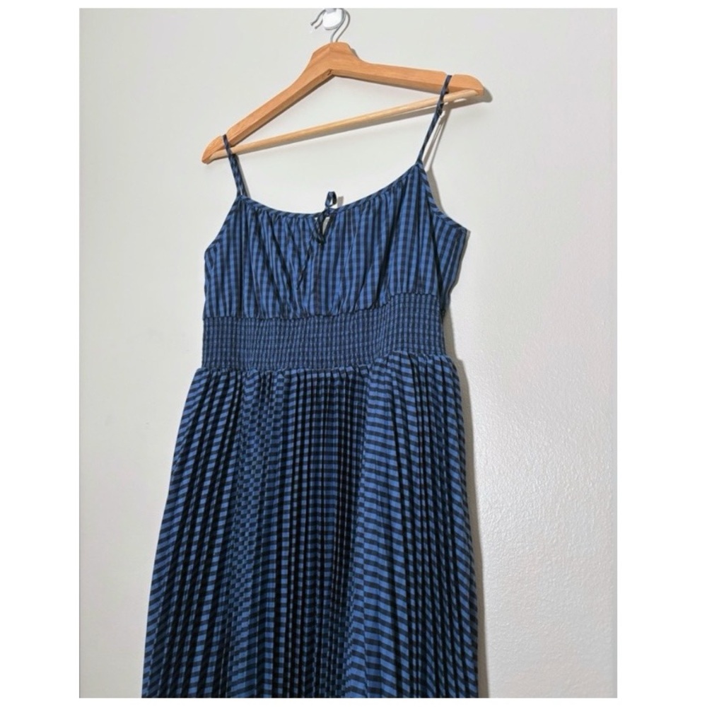 J. Crew Blue Gingham Pleated Smoked Midi Dress